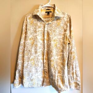 Men's Y2K Gold and Cream Patterned Shirt - Size L